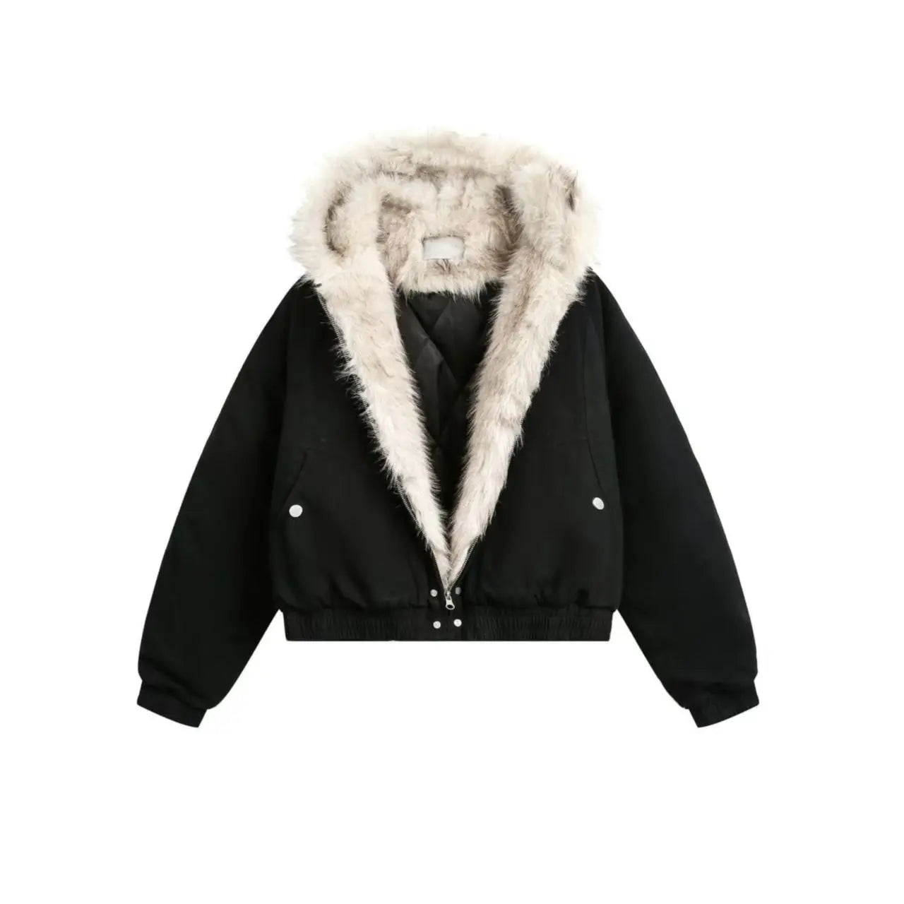 Y2K Fashion Simple Retro Fur Collar Cotton Hooded Jacket Women Winter New Streetwear Loose Velvet Warm Harajuku Casual Jacket