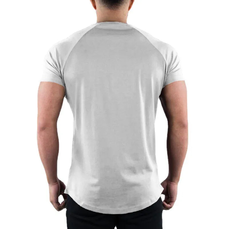 Plain Gym T-shirt Men Summer Fitness Slim Fit T-shirt Bodybuilding Workout Tees Tops