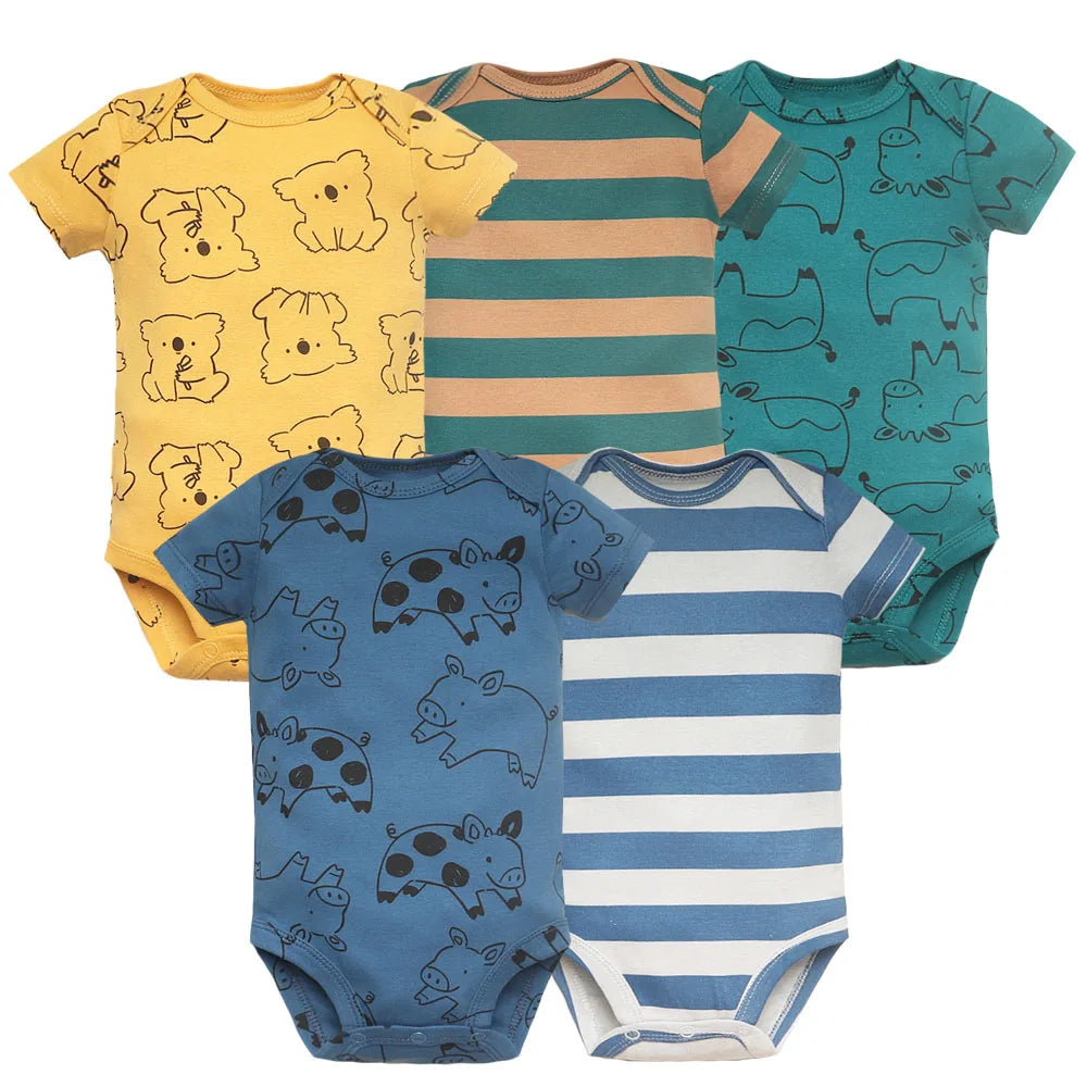 5PCS/Lot Newborn 100% Cotton Short Sleeve, Soft Baby Bodysuits