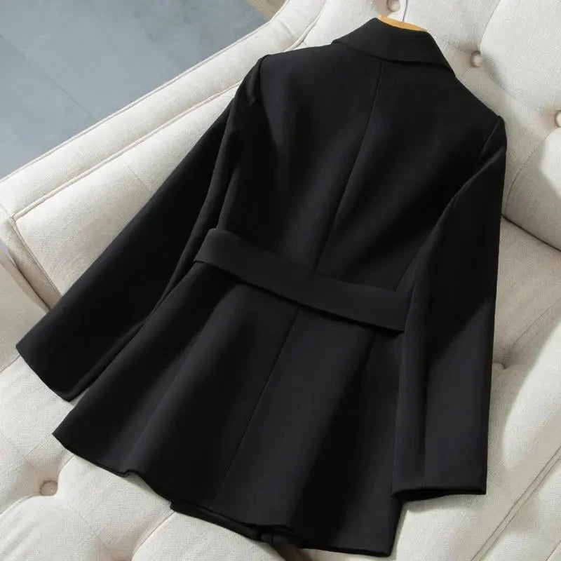 Slim Fashion Black Trench Coat Women 2022 New Spring Autumn Windbreaker Coat Female Size 4XL White Belt Blazer Vintage