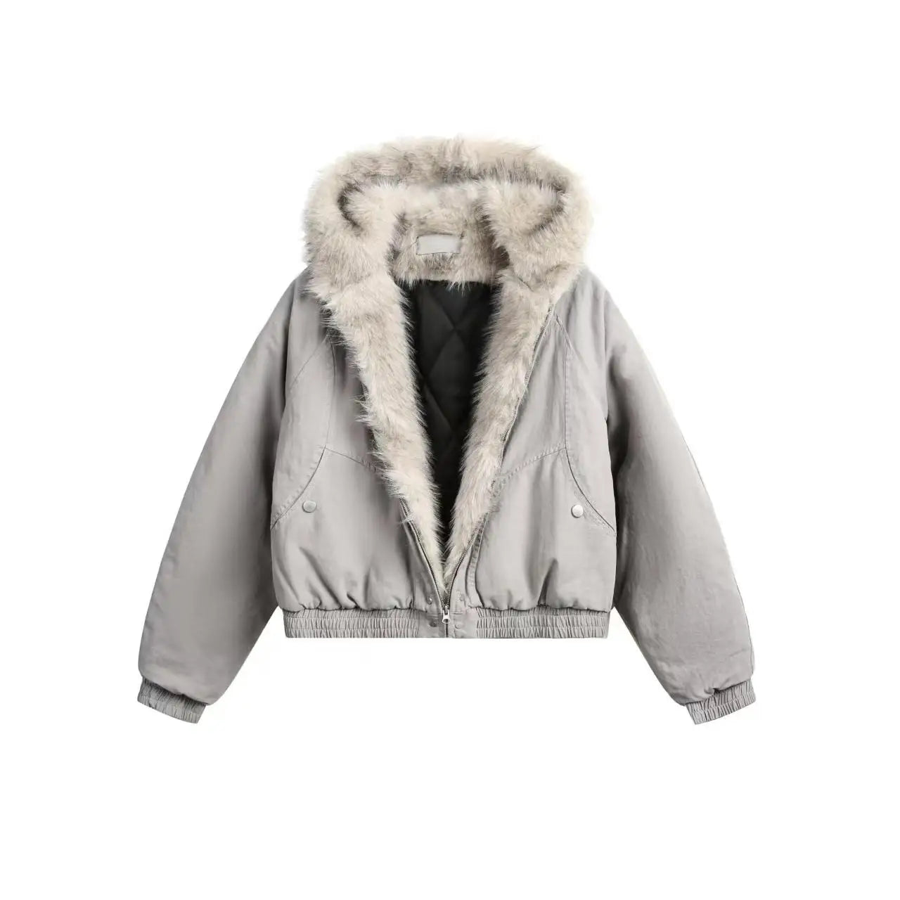 Y2K Fashion Simple Retro Fur Collar Cotton Hooded Jacket Women Winter New Streetwear Loose Velvet Warm Harajuku Casual Jacket