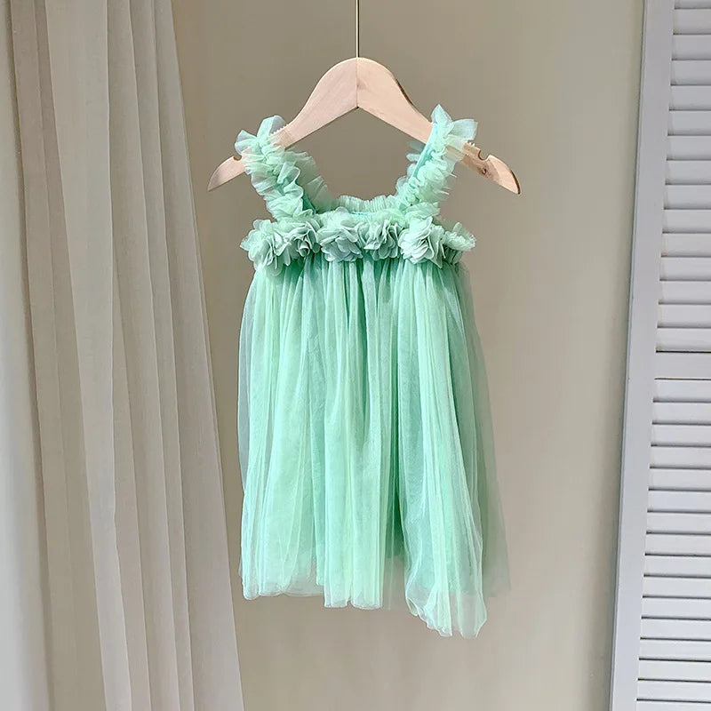 Three-Dimensional Flower Solid Colour Sling Baby Dresses