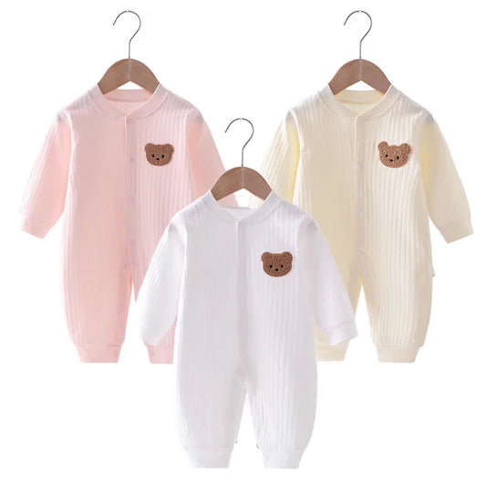 Autumn Baby Romper Solid Color Bear Jumpsuit Newborn One-Pieces Infant Onesie 0-18M