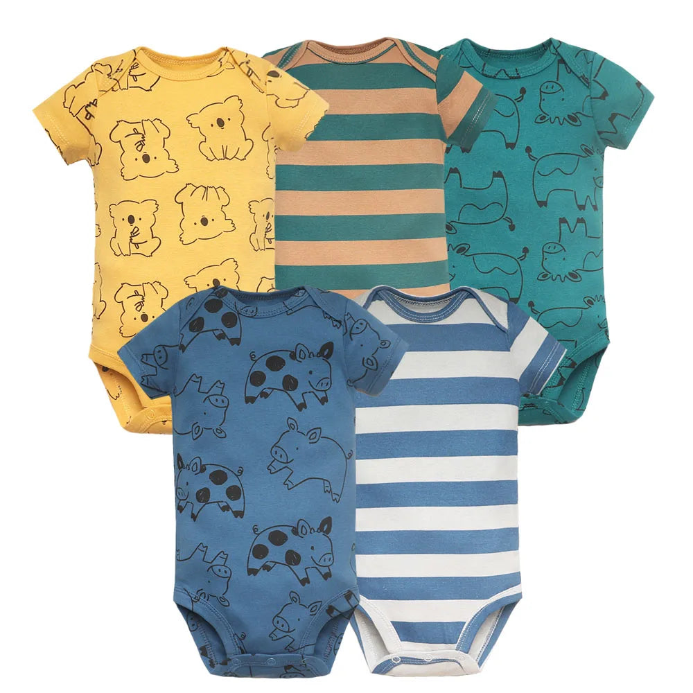 5PCS/Lot Newborn 100% Cotton Short Sleeve, Soft Baby Bodysuits