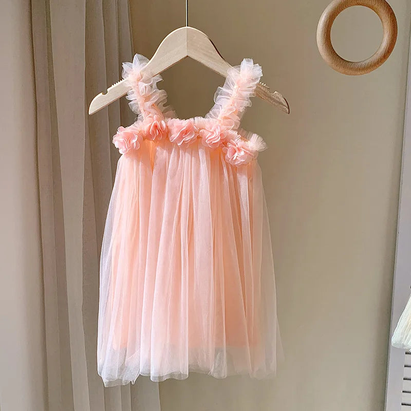 Three-Dimensional Flower Solid Colour Sling Baby Dresses