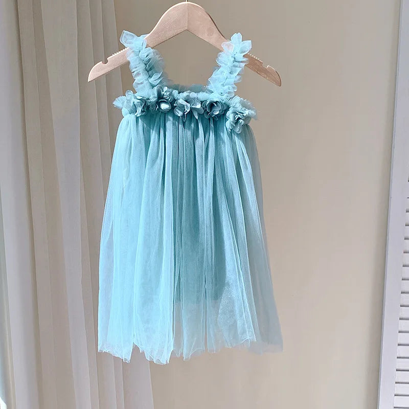 Three-Dimensional Flower Solid Colour Sling Baby Dresses