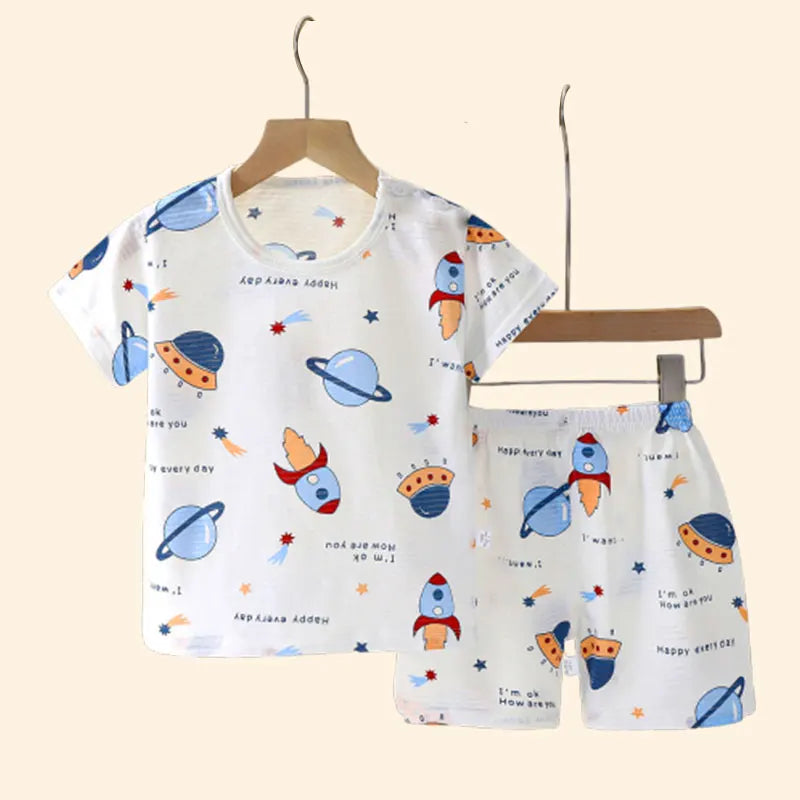 Short Sleeve Home Sleepwear Children Sets