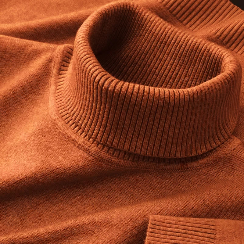 Mens Knitted Sweaters Solid Color Turtleneck