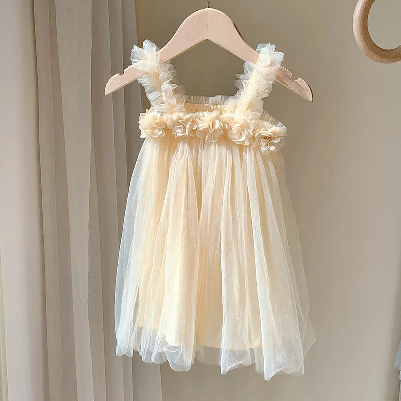 Three-Dimensional Flower Solid Colour Sling Baby Dresses