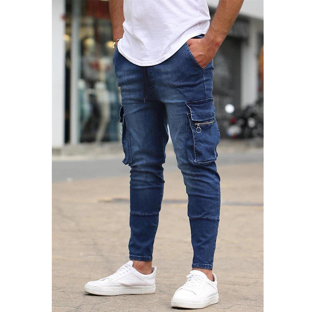 Ripped Skinny Jeans Denim Cargo Pants Slim Fit