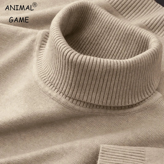 Mens Knitted Sweaters Solid Color Turtleneck