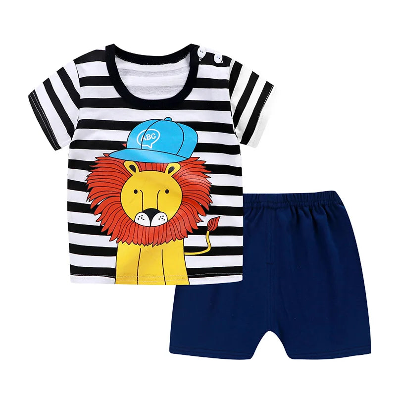 Winnie Pooh Children Tracksuit Summer Clothing Short Sleeved Suit T-shirt + Shorts 2piece Set