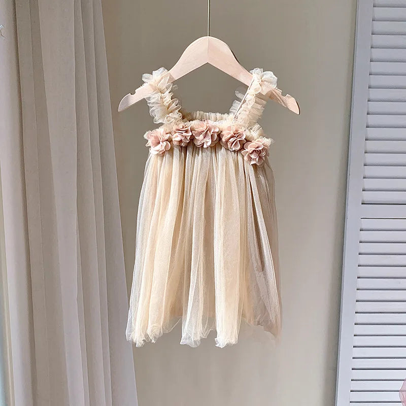 Three-Dimensional Flower Solid Colour Sling Baby Dresses