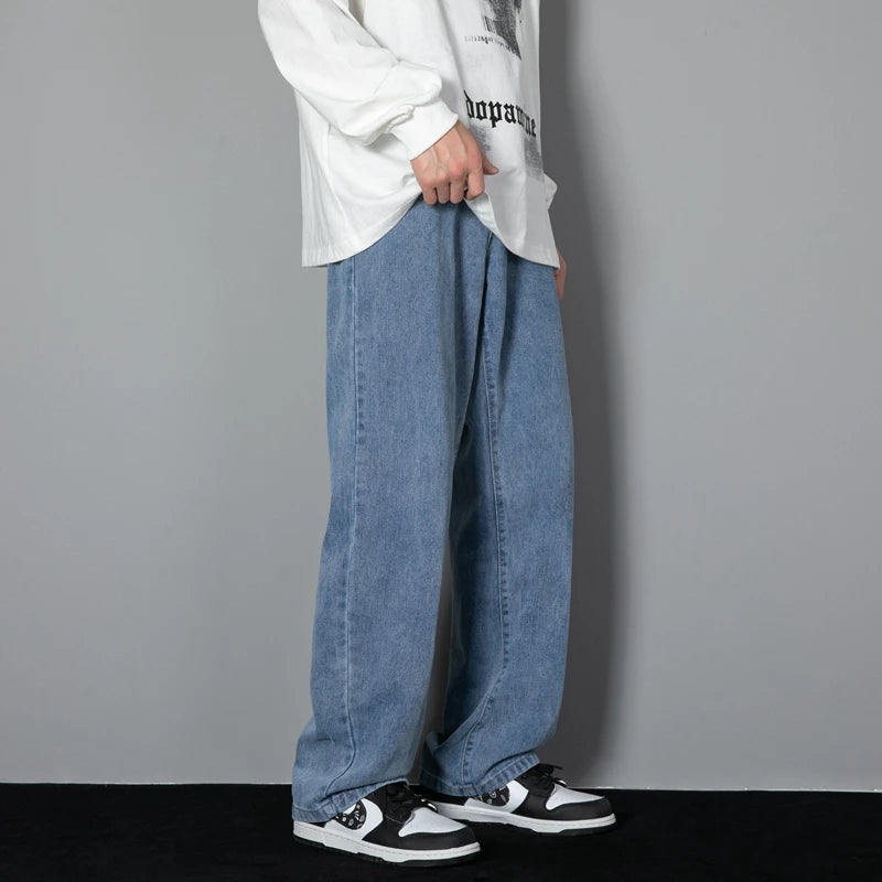 Men's Casual Long Jeans Classic Man Straight Denim Wide-leg Pants