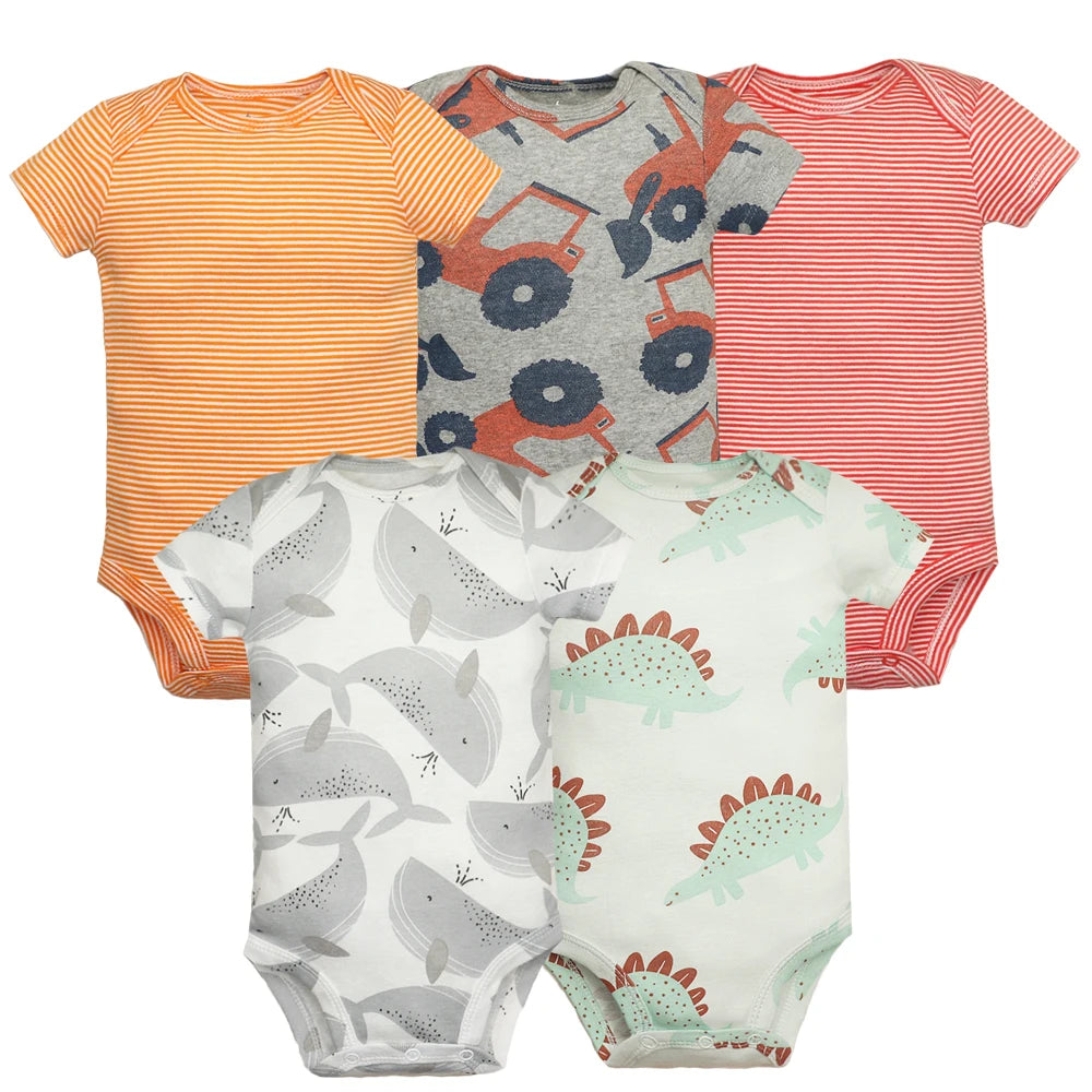 5PCS/Lot Newborn 100% Cotton Short Sleeve, Soft Baby Bodysuits