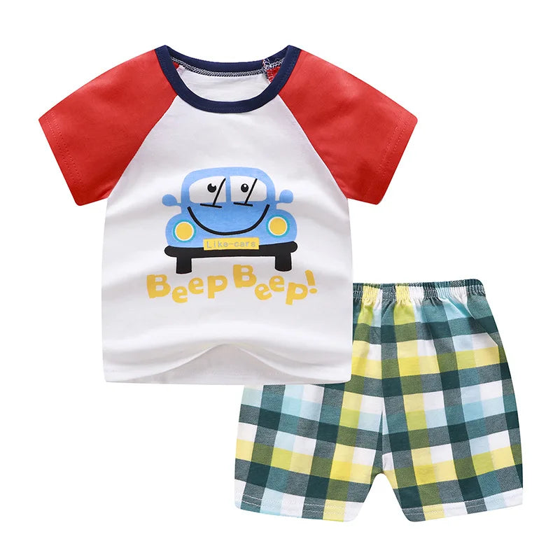 Winnie Pooh Children Tracksuit Summer Clothing Short Sleeved Suit T-shirt + Shorts 2piece Set