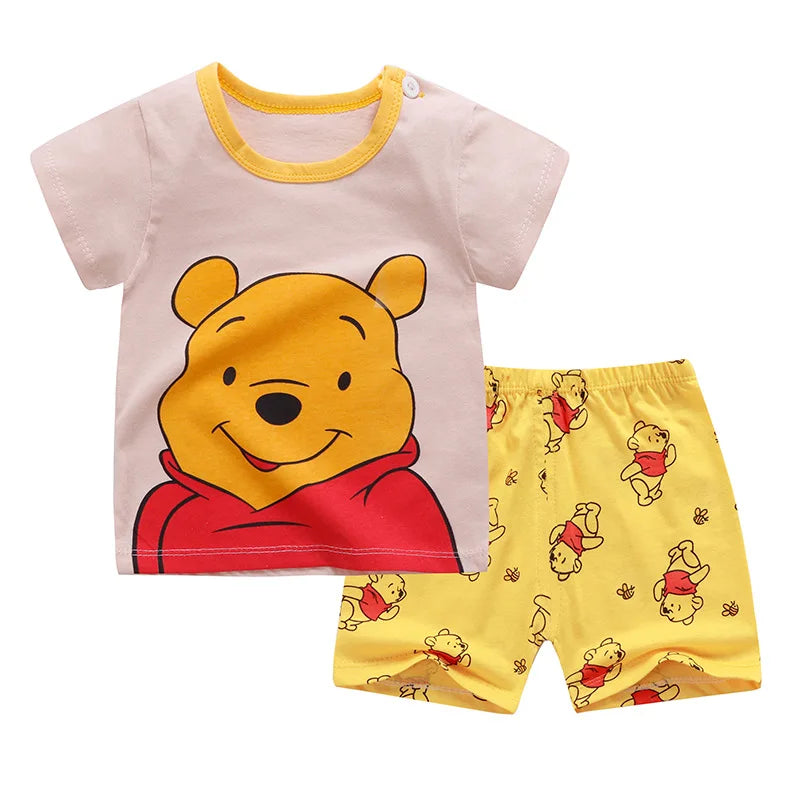 Winnie Pooh Children Tracksuit Summer Clothing Short Sleeved Suit T-shirt + Shorts 2piece Set