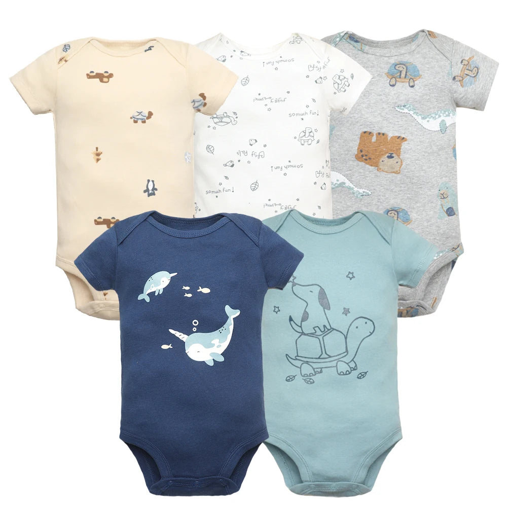 5PCS/Lot Newborn 100% Cotton Short Sleeve, Soft Baby Bodysuits