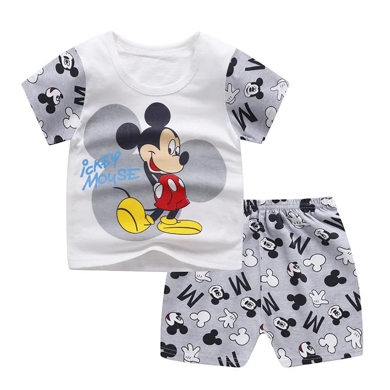 Winnie Pooh Children Tracksuit Summer Clothing Short Sleeved Suit T-shirt + Shorts 2piece Set