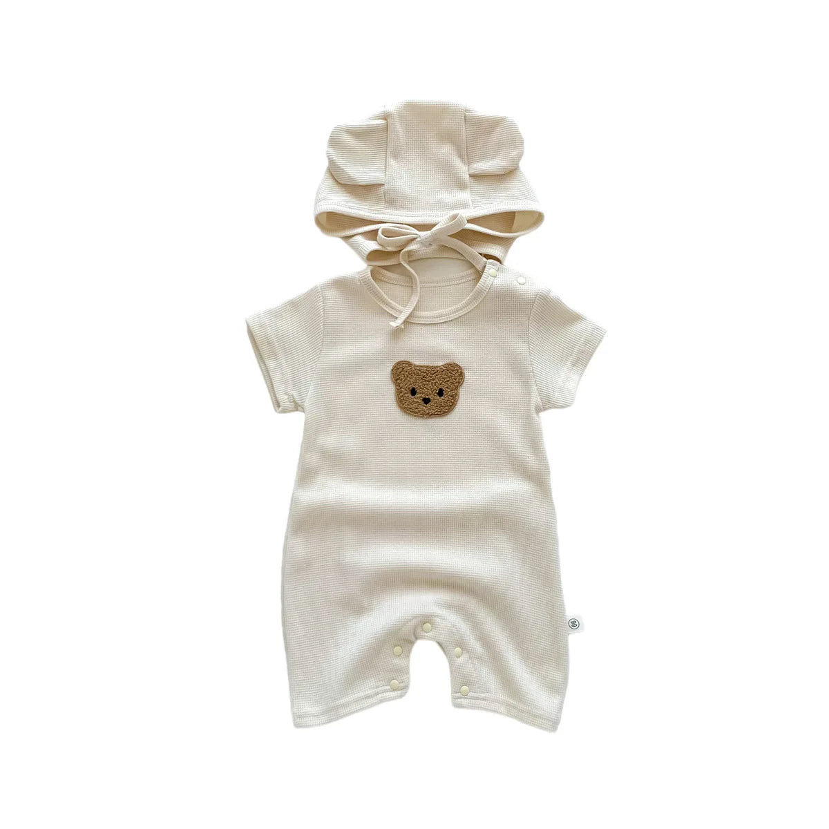 Short Sleeve Waffle Patch Bear Infant Newborn Jumpsuits Cotton Romper