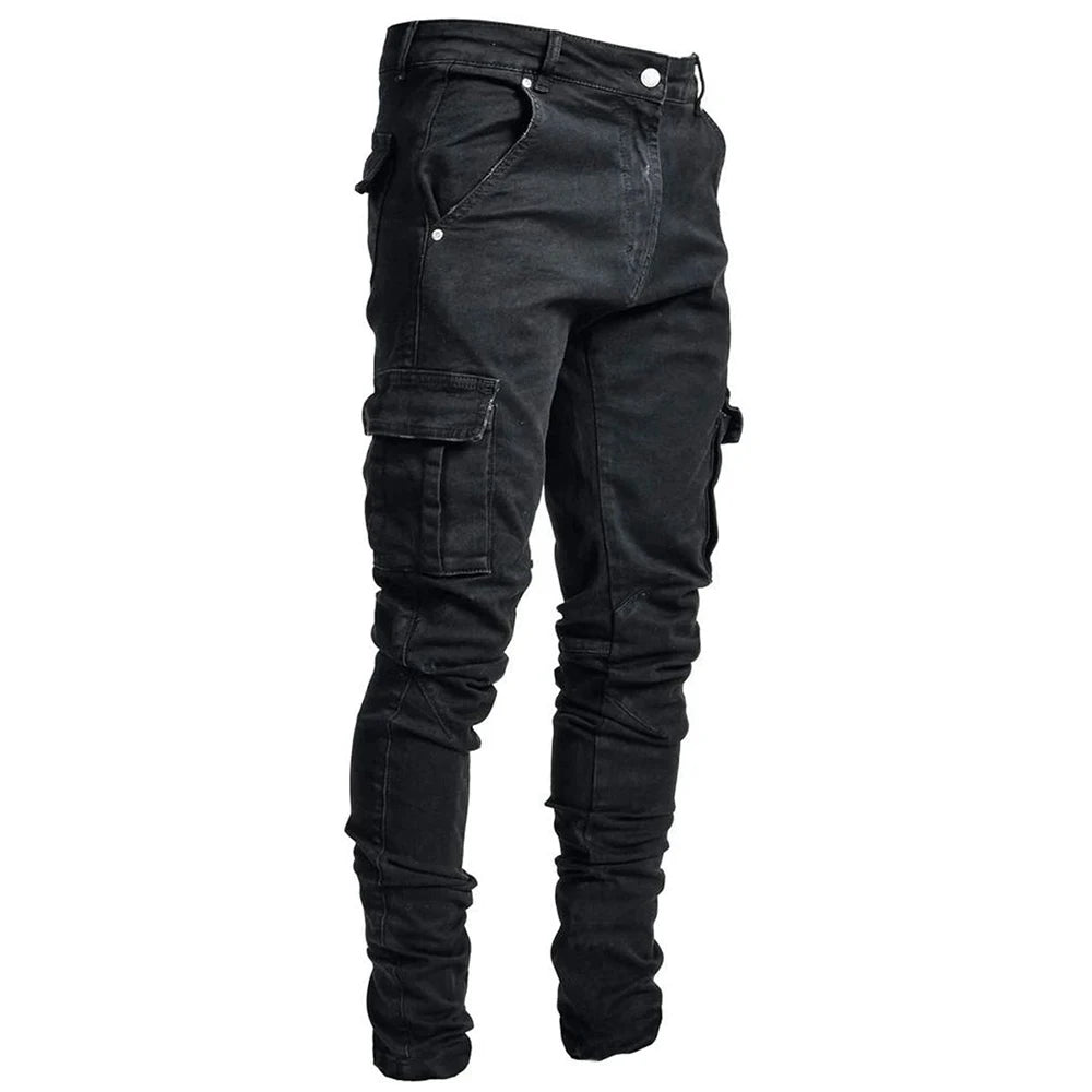 Ripped Skinny Jeans Denim Cargo Pants Slim Fit