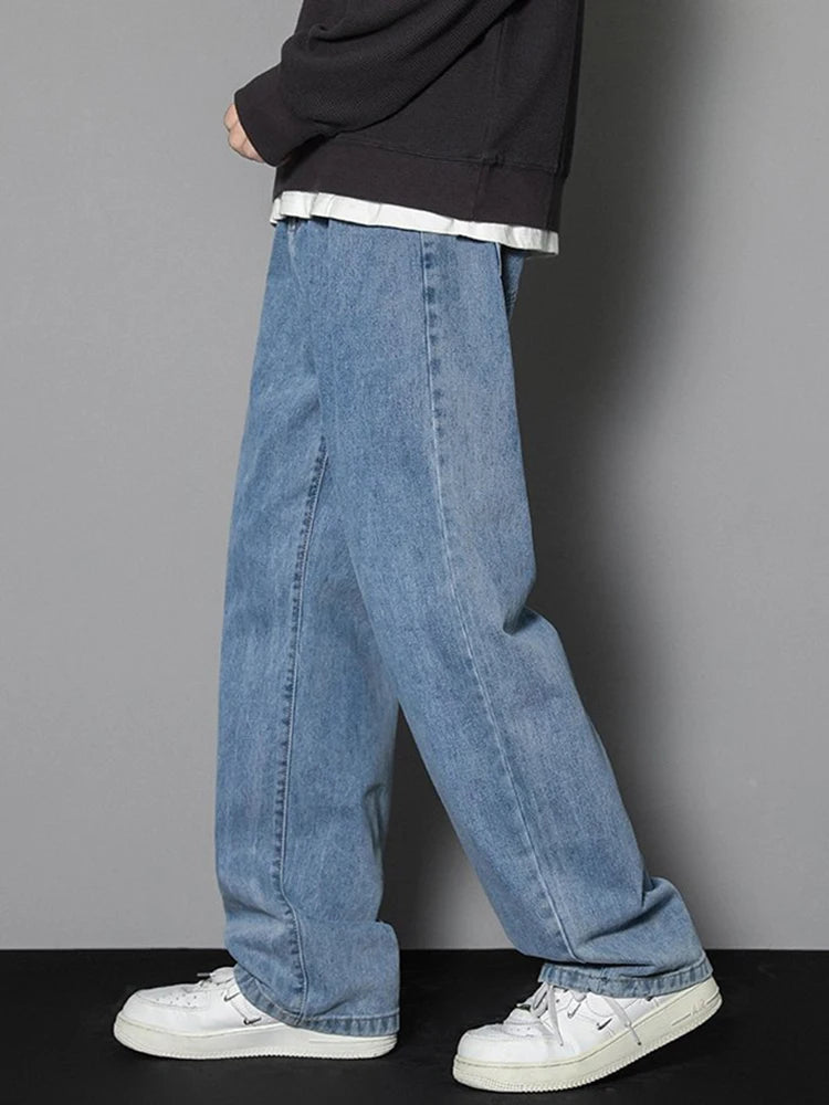 Men's Casual Long Jeans Classic Man Straight Denim Wide-leg Pants