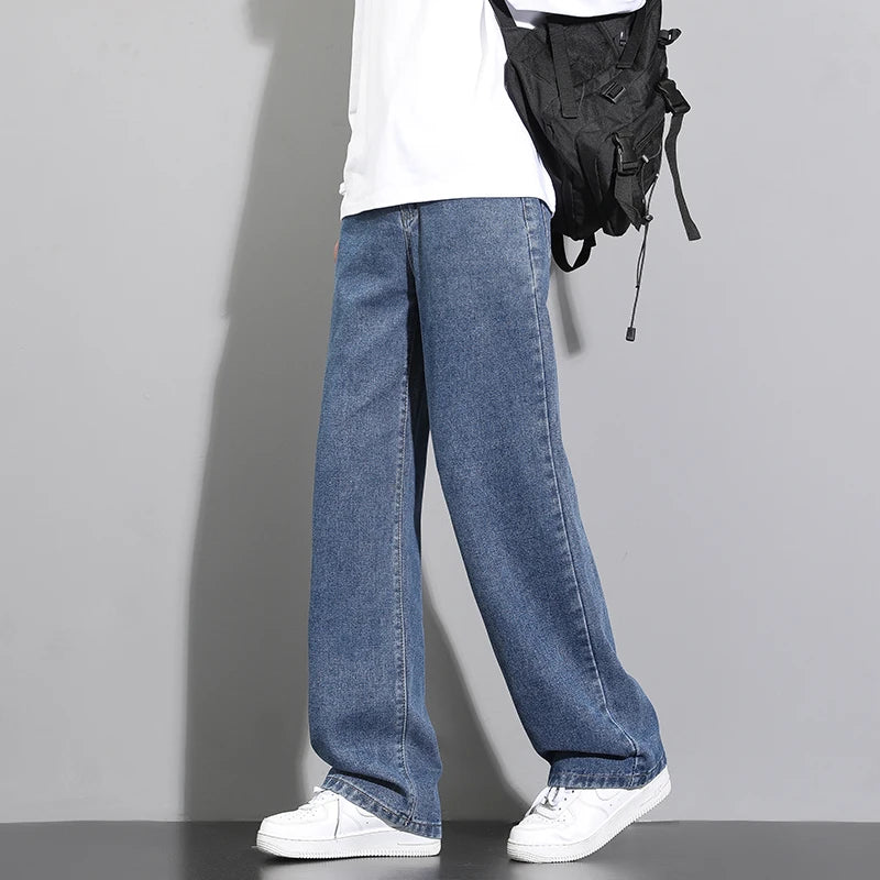 Men's Casual Long Jeans Classic Man Straight Denim Wide-leg Pants