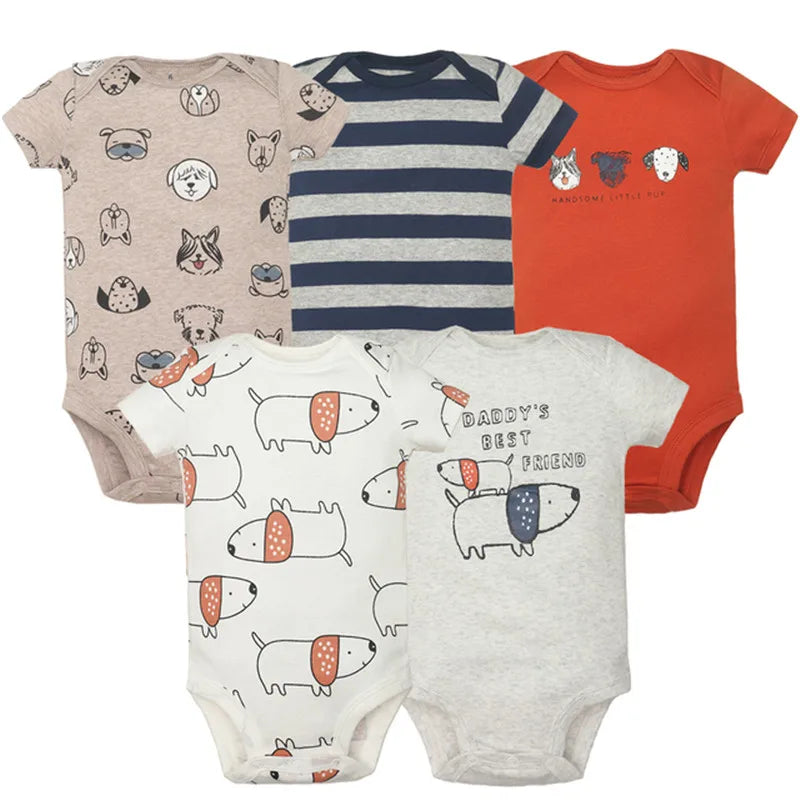 5PCS/Lot Newborn 100% Cotton Short Sleeve, Soft Baby Bodysuits