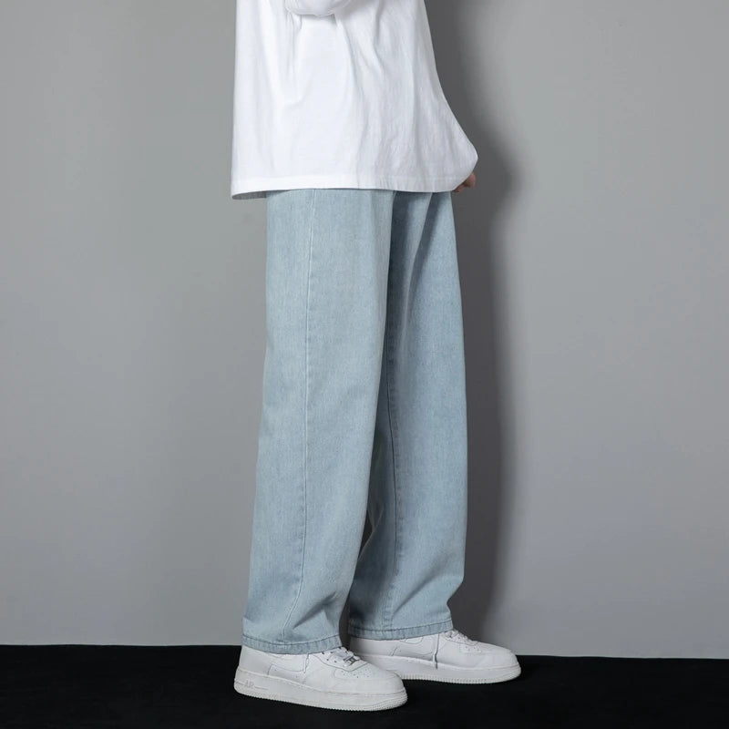 Men's Casual Long Jeans Classic Man Straight Denim Wide-leg Pants