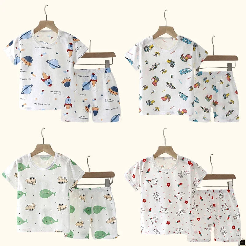 Short Sleeve Home Sleepwear Children Sets