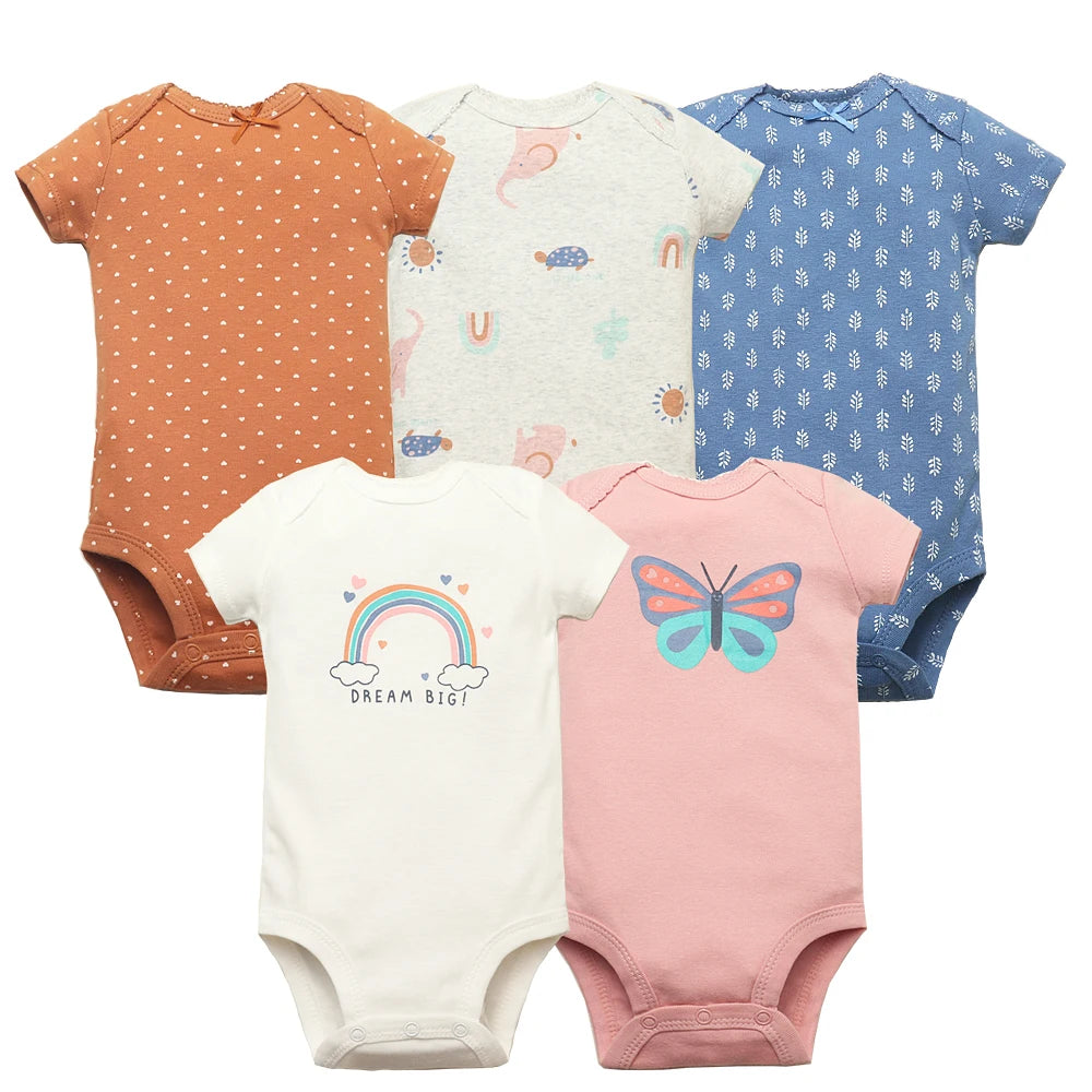 5PCS/Lot Newborn 100% Cotton Short Sleeve, Soft Baby Bodysuits