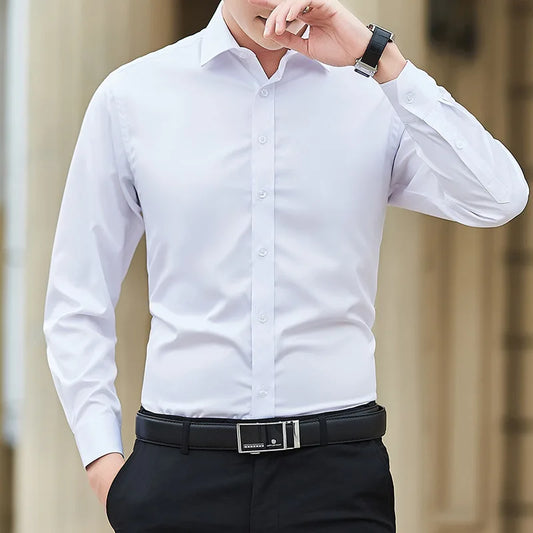 \ Men Solid Color Business Shirt Fashion Classic Basic